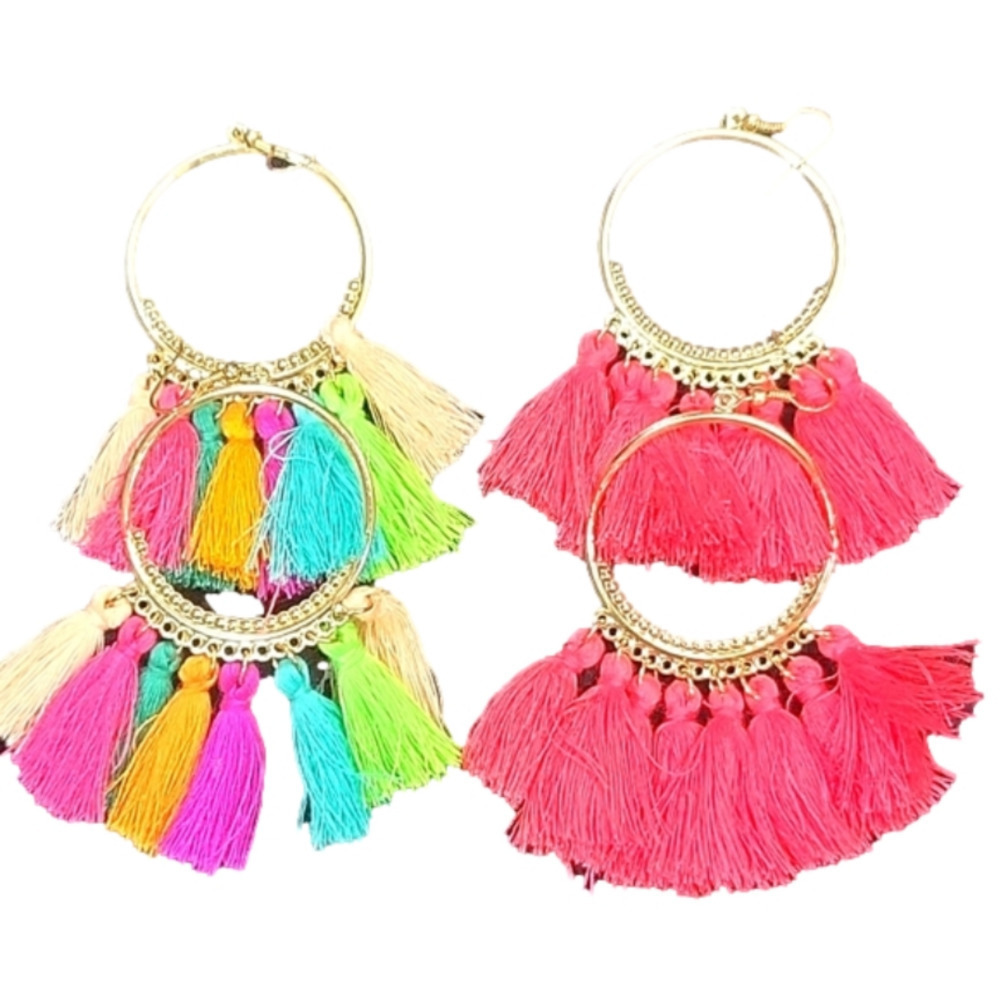 Gold tone Tassle hoop earrings